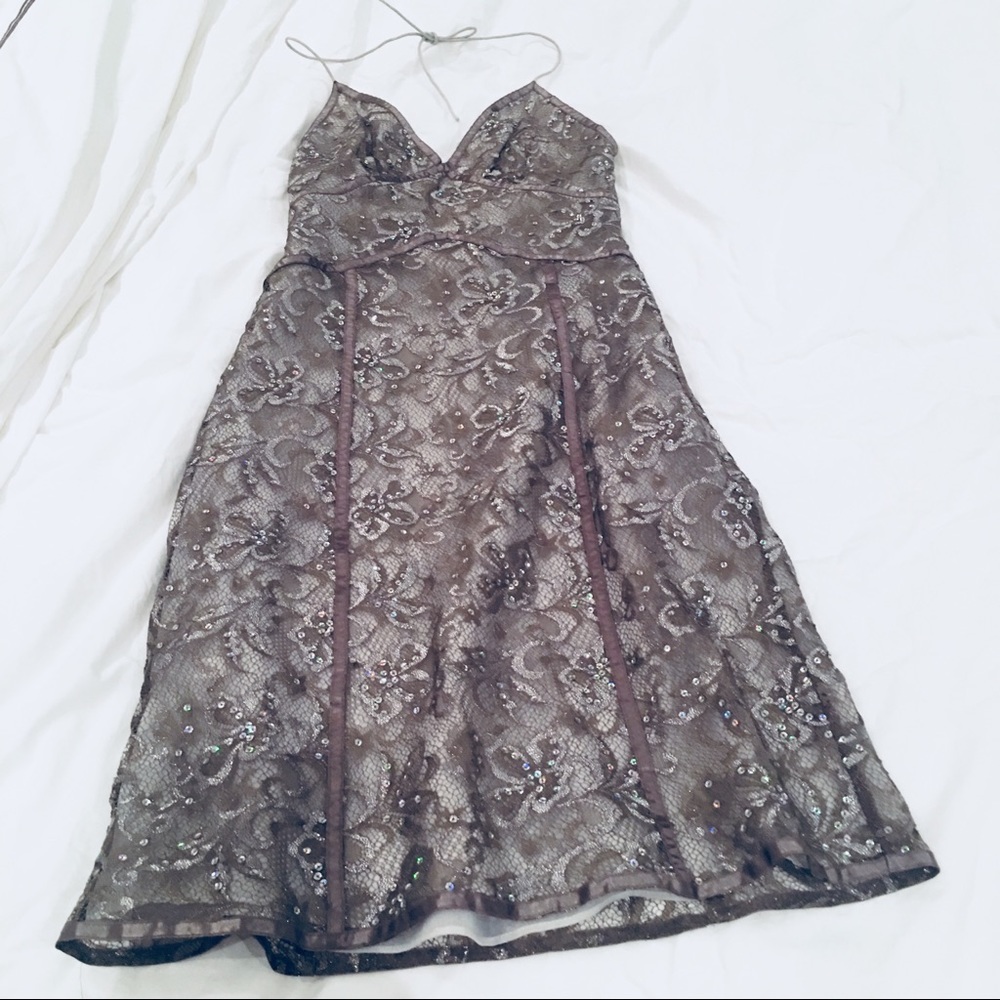 Express sparkly halter dress w/ Lace detail